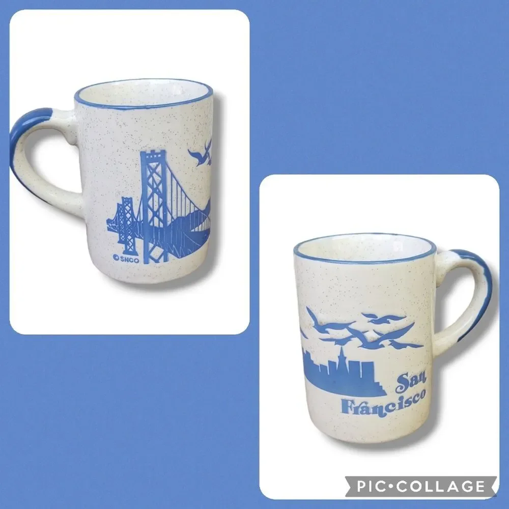 Vintage San Francisco Souvenir Mug Speckled Stoneware 80s Golden Gate Bridge - Picture 1 of 10